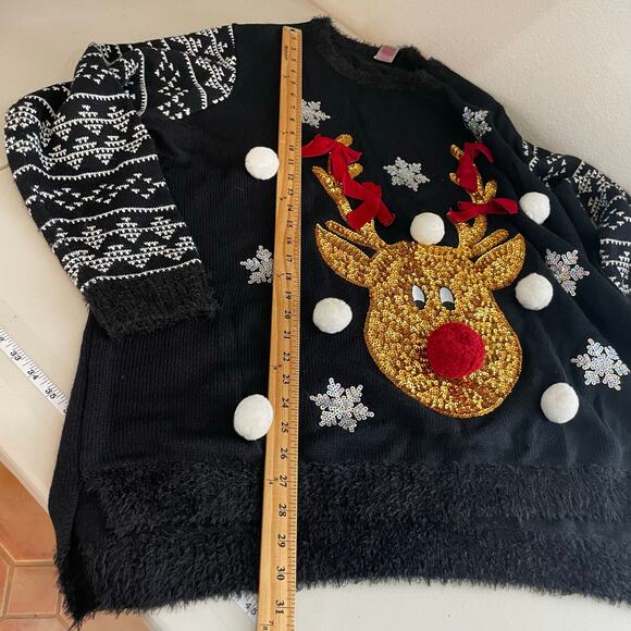 Holiday Time Christmas Ugly Knit Sweater Sequin Reindeer Women's 3X - Picture 11 of 12